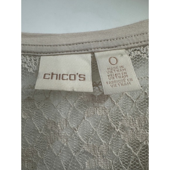 Chico's Light Tan V Neck Lace Sheer Short Sleeve Top Size 0 - Picture 9 of 10